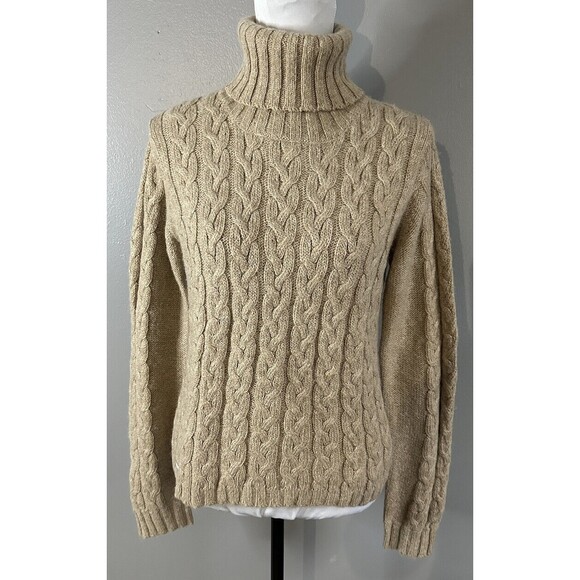 SELA SOFTWARE Womens M Tan Alpaca Blend  Cable Knit Turtleneck Pullover Sweater - Picture 1 of 7